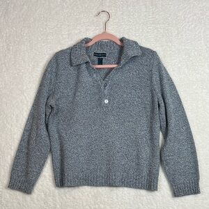 Karen Scott Navy and White Pullover Collared Three Button Sweater Large